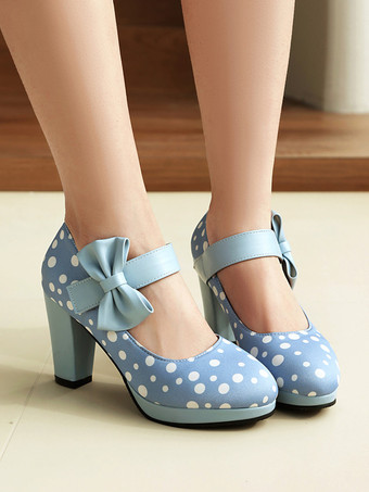 Chaussures Mary Jane pour femmes bout rond talon épais pois nœud chaussures vintage