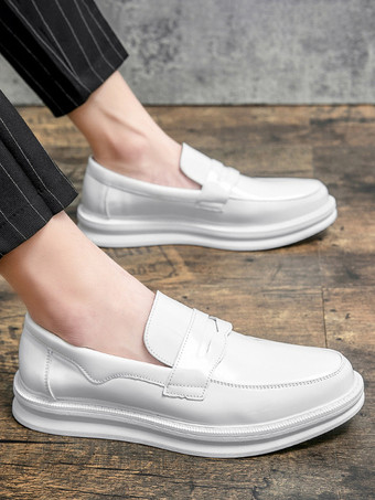 メンズ ペニーローファー パテントレザー プラットフォーム スリッポン ウェディングシューズ ロートップ 快適 ソフトソール 滑り止め ビジネス フォーマルシューズ