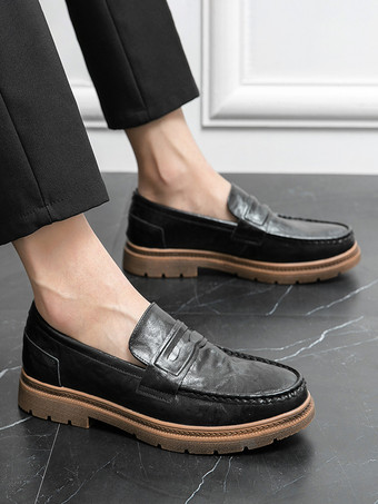 メンズ ペニーローファー スリッポン ラウンドトゥ 滑り止め ローヒール レザー ペニーシューズ