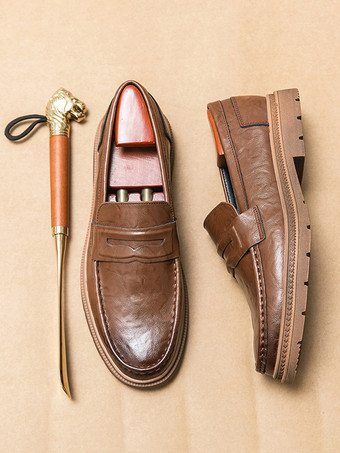 メンズ ペニーローファー スリッポン ラウンドトゥ 滑り止め ローヒール レザー ペニーシューズ