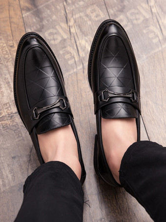 メンズ ホースビットローファー スリッポン ポインテッドトゥ ローヒール メタルデコレーション ペニーシューズ