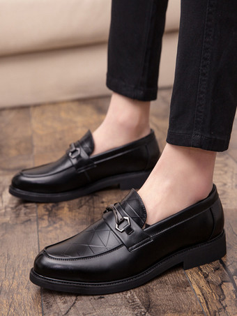 メンズ ホースビットローファー スリッポン ポインテッドトゥ ローヒール メタルデコレーション ペニーシューズ