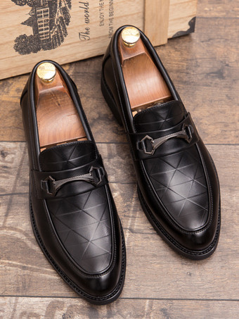 メンズ ホースビットローファー スリッポン ポインテッドトゥ ローヒール メタルデコレーション ペニーシューズ