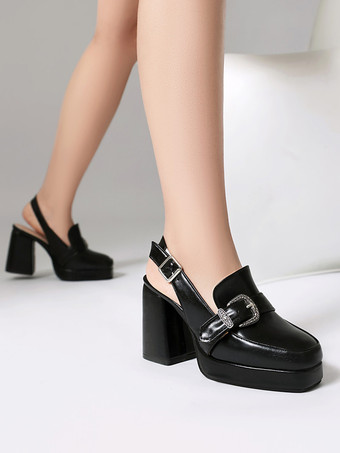 Mocassini con tacco alto punta quadrata fibbia décolleté con cinturino posteriore per donna