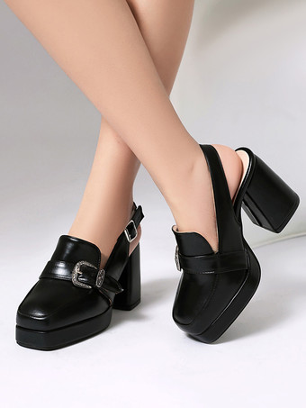 Mocassini con tacco alto punta quadrata fibbia décolleté con cinturino posteriore per donna