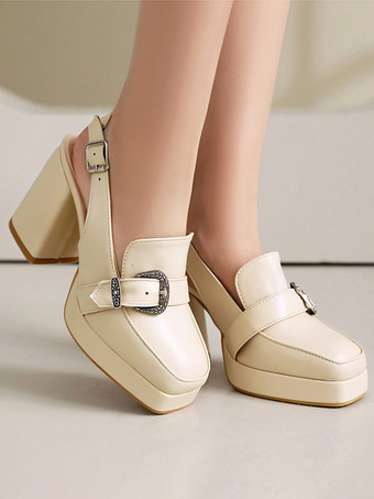 Mocassini con tacco alto punta quadrata fibbia décolleté con cinturino posteriore per donna