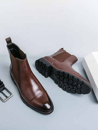 メンズ チェルシーブーツ ハイトップ ポインテッドトゥ 滑り止め 厚底 ショートブーツ