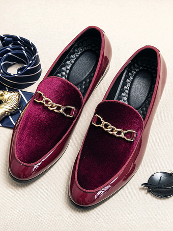 メンズ ホースビットローファー スエード スプライスレザー スリッポン チェーンバックル ペニーシューズ ポインテッドトゥ ローヒール プロムシューズ