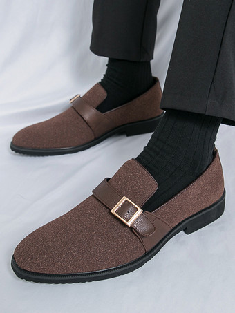 メンズ モンクローファー ポインテッドトゥ スリッポン スエード バックルストラップ ペニーシューズ