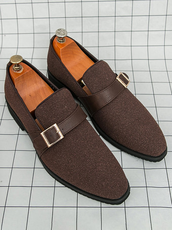 メンズ モンクローファー ポインテッドトゥ スリッポン スエード バックルストラップ ペニーシューズ