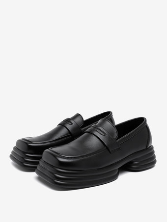 メンズ用プラットフォームペニーローファー、スリッポン、チャンキーヒール、スクエアトゥペニーシューズ