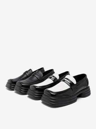 メンズ用プラットフォームペニーローファー、スリッポン、チャンキーヒール、スクエアトゥペニーシューズ