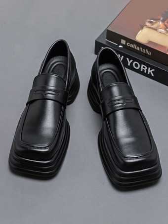 メンズ用プラットフォームペニーローファー、スリッポン、チャンキーヒール、スクエアトゥペニーシューズ