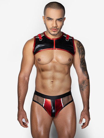 ブラック メンズ セクシー コスチューム ブラック ゴーゴーボーイ メッシュトップ ロールプレイセット