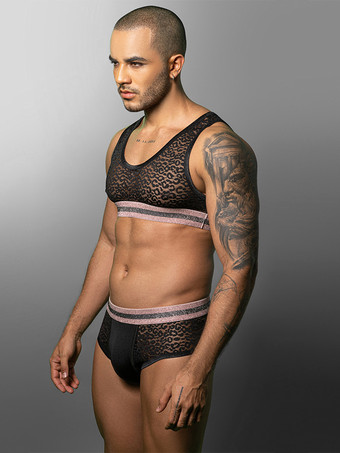 メンズ セクシー コスチューム ゴーゴーボーイ レース ロールプレイ セクシー トップ ショートパンツ セット