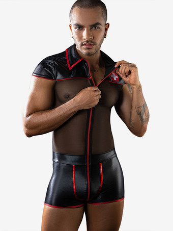 メンズ セクシー コスチューム ナース ロールプレイ メッシュ ポリエステル セクシー ランジェリー ジャンプスーツ