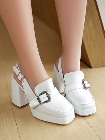 Mocassini con tacco alto punta quadrata fibbia décolleté con cinturino posteriore per donna