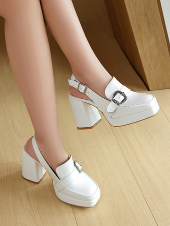 Mocassini con tacco alto punta quadrata fibbia décolleté con cinturino posteriore per donna