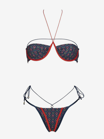 2025年夏向け花柄プリントのセクシーなホルタービキニ