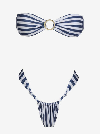 2025年夏向けストライププリントストラップレスビキニ