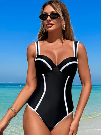 2025年夏向けコントラストカラーシンプルワンピース水着