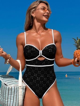 ブラック 2025年夏向けカットアウトストラップワンピース水着