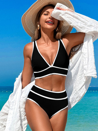 2025年夏向けVネックハイウエスト2ピース水着