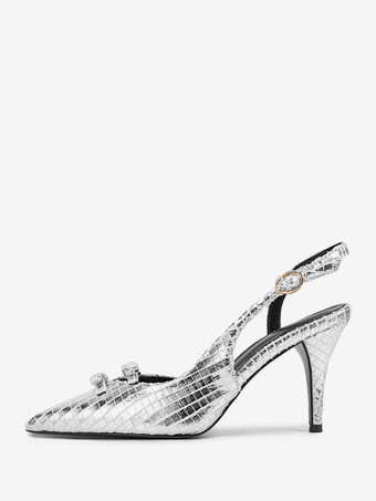 Argento Décolleté con tacco alto punta affilata dettaglio fibbia slip on