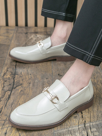 メンズ ホースビットローファー スリッポン ポインテッドトゥ ローヒール メタルデコレーション ペニーシューズ