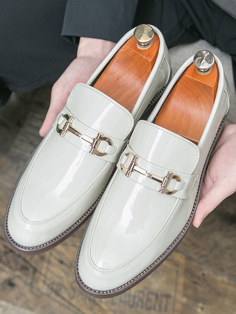 メンズ ホースビットローファー スリッポン ポインテッドトゥ ローヒール メタルデコレーション ペニーシューズ