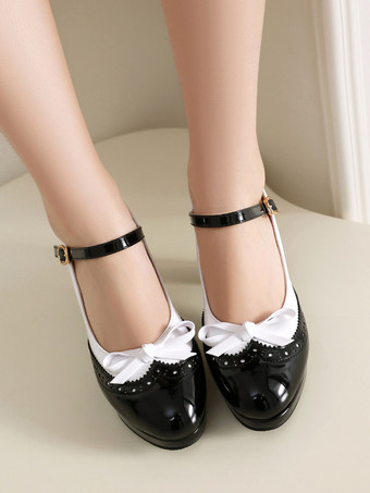 赤いヴィンテージシューズ フリル ラウンドトゥ ボウ メリージェーンシューズ