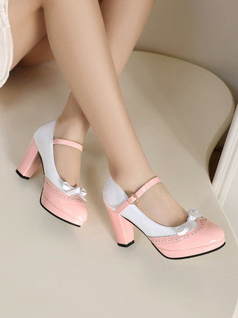 赤いヴィンテージシューズ フリル ラウンドトゥ ボウ メリージェーンシューズ