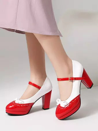 Zapatos Mary Jane rojos vintage con volantes y punta redonda y - Main Image