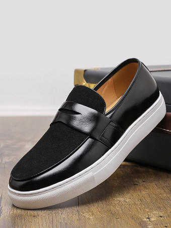 メンズ ペニーローファー スリッポン ラウンドトゥ 厚底 モカシン スエード スプライスレザー ペニーシューズ