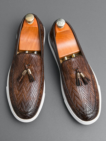 メンズ タッセルローファー シューズ スリッポン 織り 耐摩耗性 厚底 ウォーキング