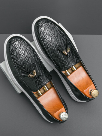 メンズ タッセルローファー シューズ スリッポン 織り 耐摩耗性 厚底 ウォーキング