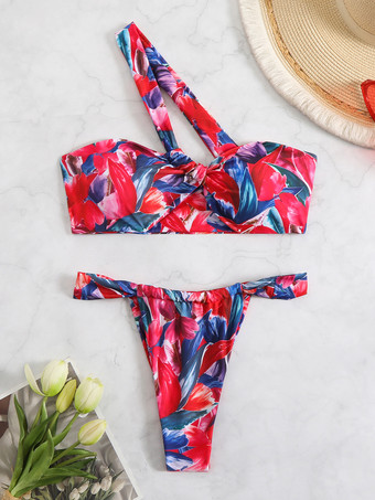 2025年夏用ワンショルダーノットフロントビキニ2ピース水着