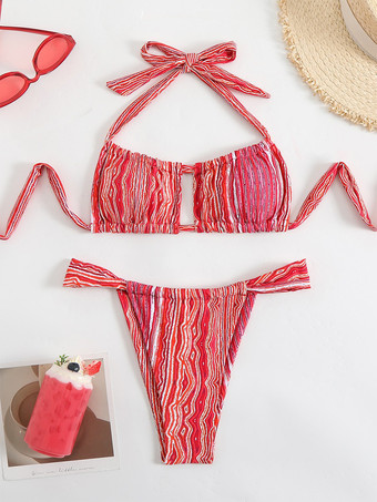 2025年夏向けボヘミアンプリントホルタービキニ2ピース水着