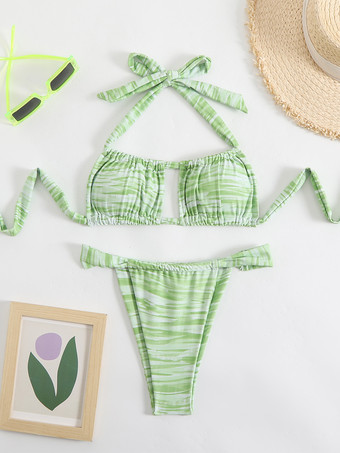 2025年夏向けボヘミアンプリントホルタービキニ2ピース水着