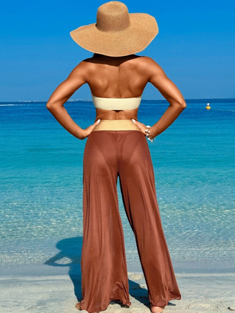 ストラップレスビキニとワイドレッグビーチパンツの3ピース水着セット、女性用 2025