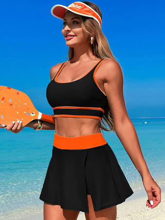 コントラストカラーの水着とビーチスポーツスカートの2点セット、女性用 2025