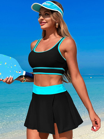 アクアグリーンコントラストカラーの水着とビーチスポーツスカートの2点セット、女性用 2025