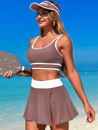 コントラストカラーの水着とビーチスポーツスカートの2点セット、女性用 2025