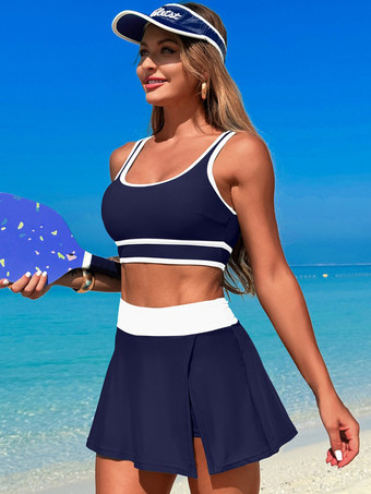 コントラストカラーの水着とビーチスポーツスカートの2点セット、女性用 2025
