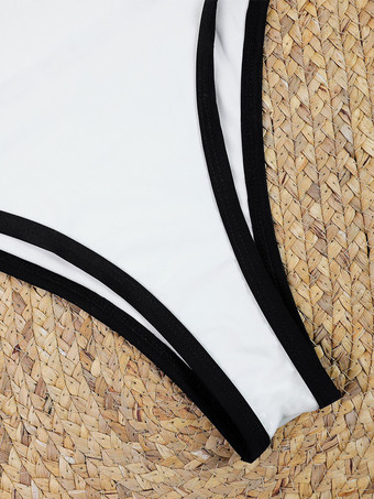 2025年夏向け黒と白のコントラストラウンドネックワンピース水着