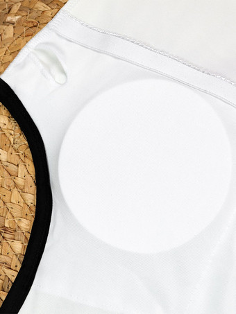 2025年夏向け黒と白のコントラストラウンドネックワンピース水着