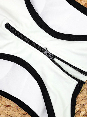 2025年夏向け黒と白のコントラストラウンドネックワンピース水着