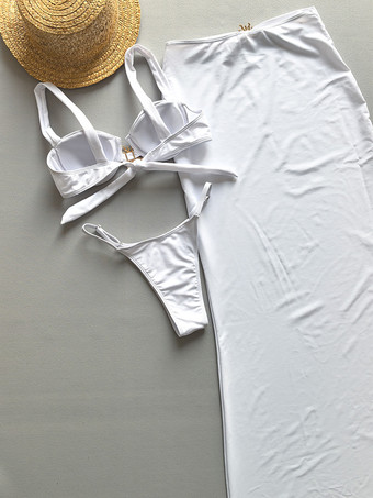 2025年夏用ソリッドカラーのセクシーなビキニとロングビーチスカートの2ピース水着セット