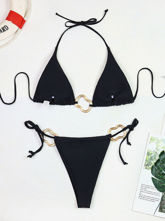 ホルターネック セクシー 無地 ビキニ ローウエスト ツーピース 水着 夏 2025