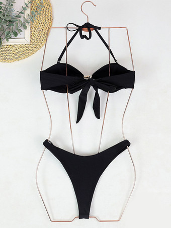 取り外し可能なホルター無地ビキニ2ピース水着セット2025
